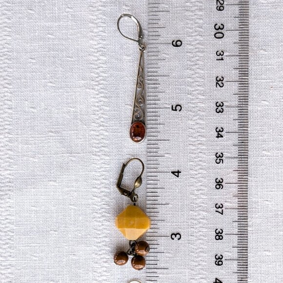 Earring Bundle: Amber/Silver + Red/Yellow Jasper Gemstone Dangle Earrings - Picture 8 of 10